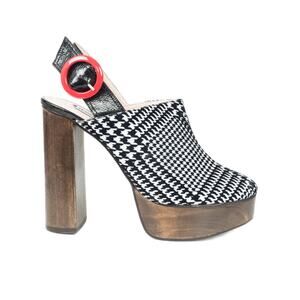 LEANDRA MEDINE HOUNDSTOOTH PLATFORM CLOG MULES SIZE 40